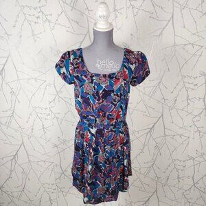 Banana Republic Artsy Watercolor Floral Mosaic Pleated Flowy Dress